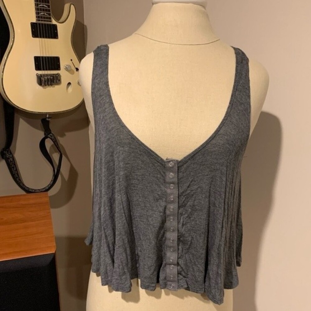 Nordstrom gray/grey loose fitting tank top with buttons all the way down XS
